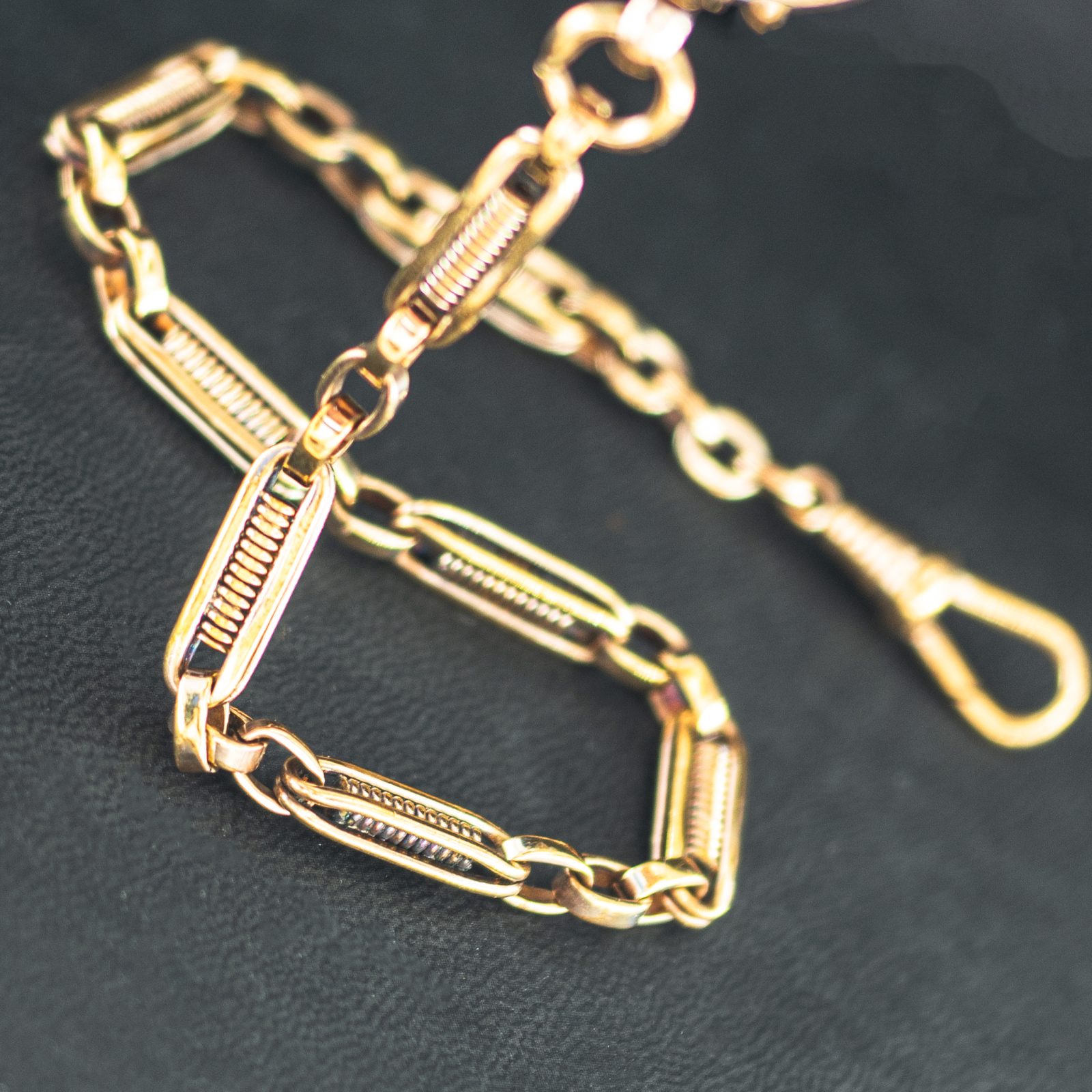 Antique pocket watch chain, gold plated link chain, early 1900s ...
