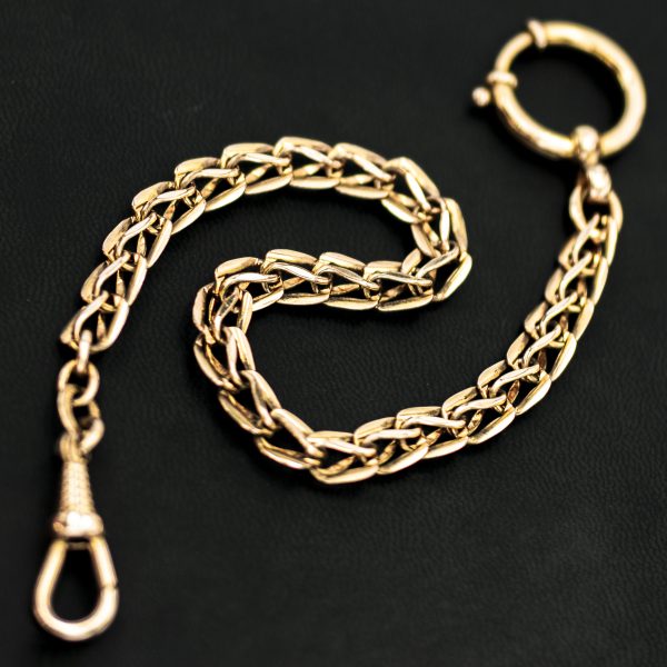 Antik fickurskedja, fickurslänk i gulddoublé, välarbetad dubbellänkad, 1900-talet första hälft