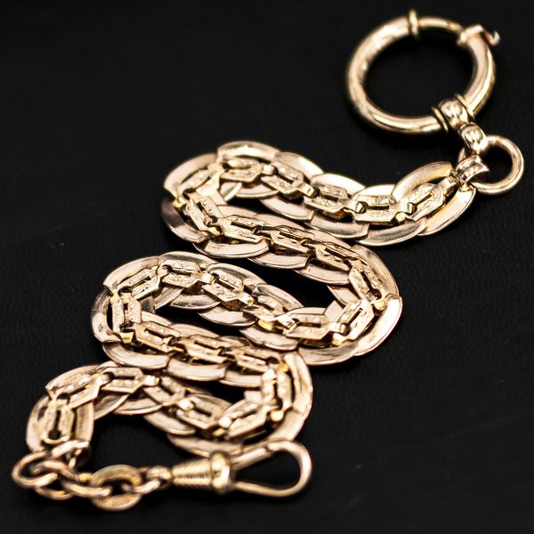 Antik fickurskedja, fickurslänk i gulddoublé, välarbetad pansarstil, 1900-talet första hälft